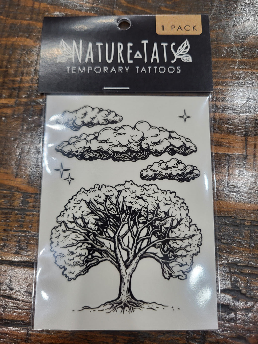 Temporary tattoo pack with line-art tree, clouds, and stars (1 pack)
