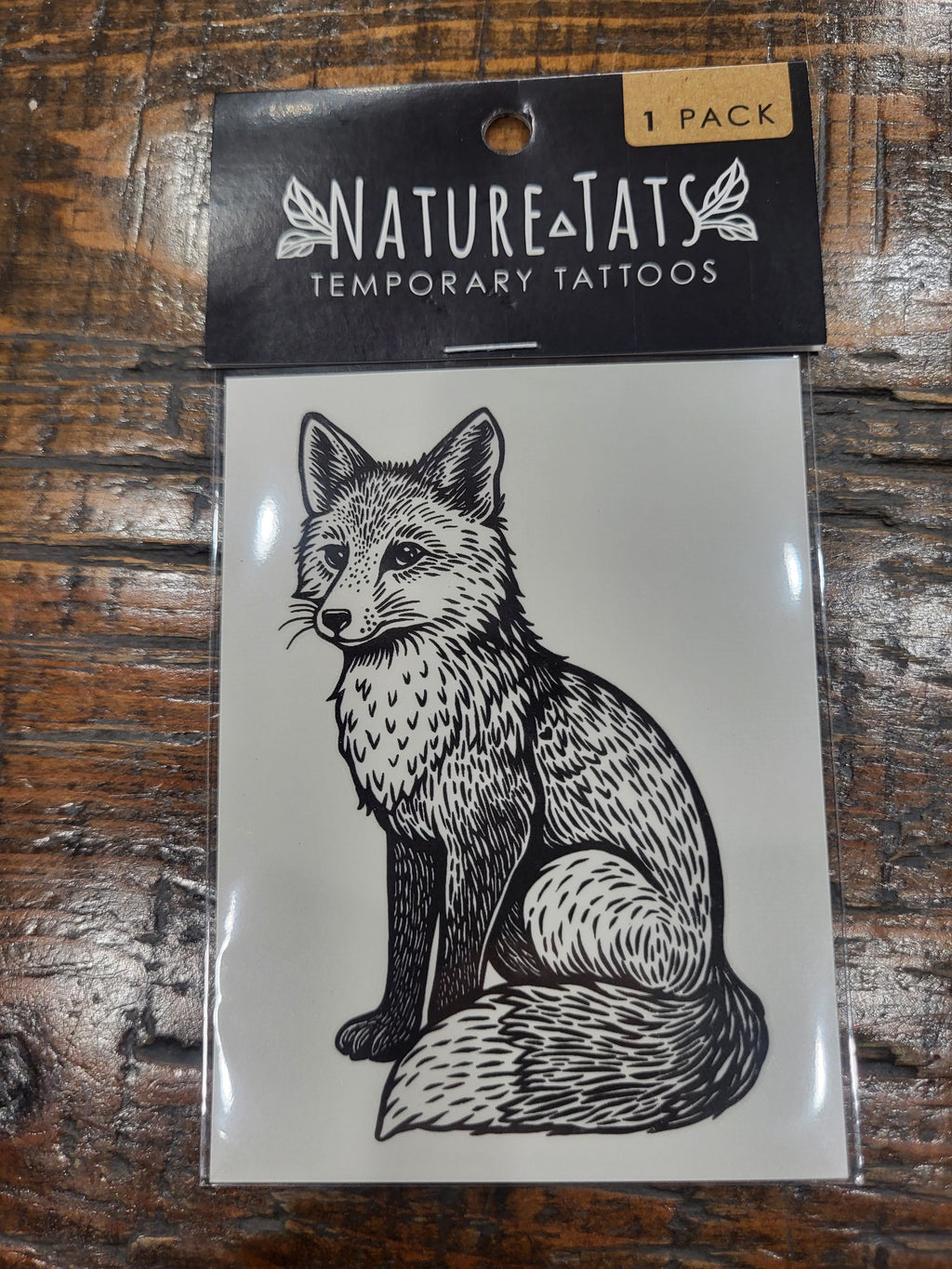 NatureTats fox temporary tattoo pack with black-and-white fox artwork