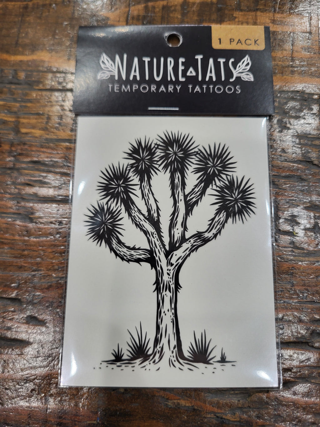 Joshua Tree temporary tattoo sheet in retail pack, black design on white