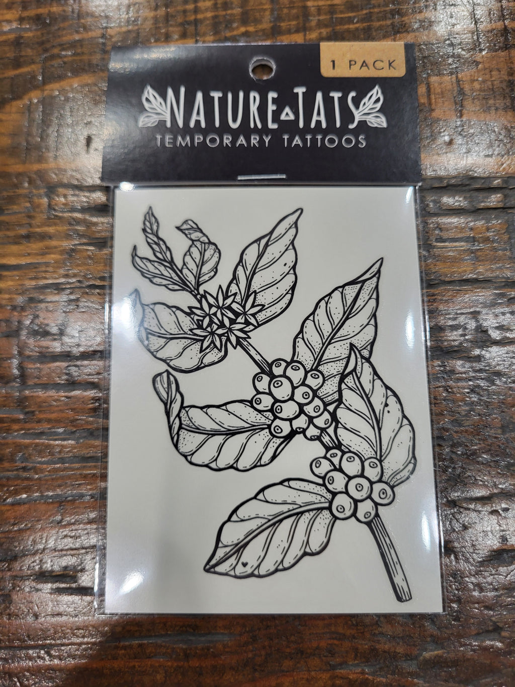 NatureTats Coffee Plant temporary tattoo pack with leaf and bean design