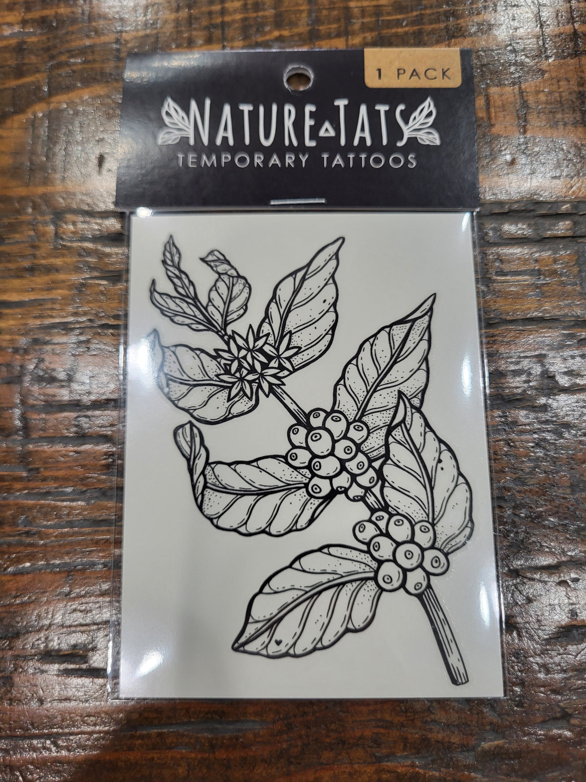 NatureTats Coffee Plant temporary tattoo pack with leaf and bean design