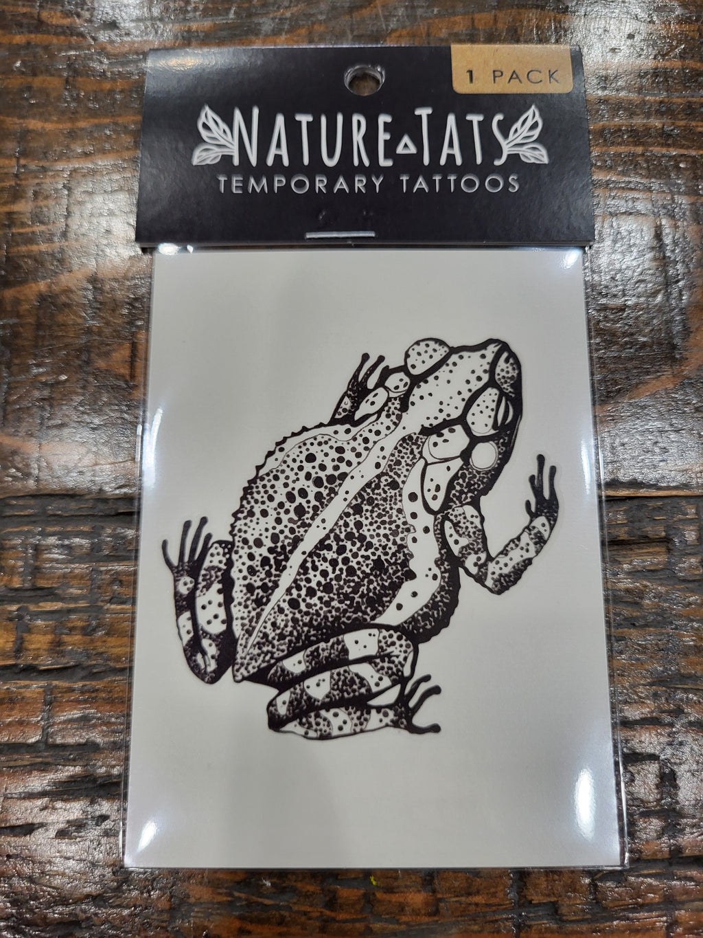 Nature Eats toad temporary tattoo pack, black toad graphic
