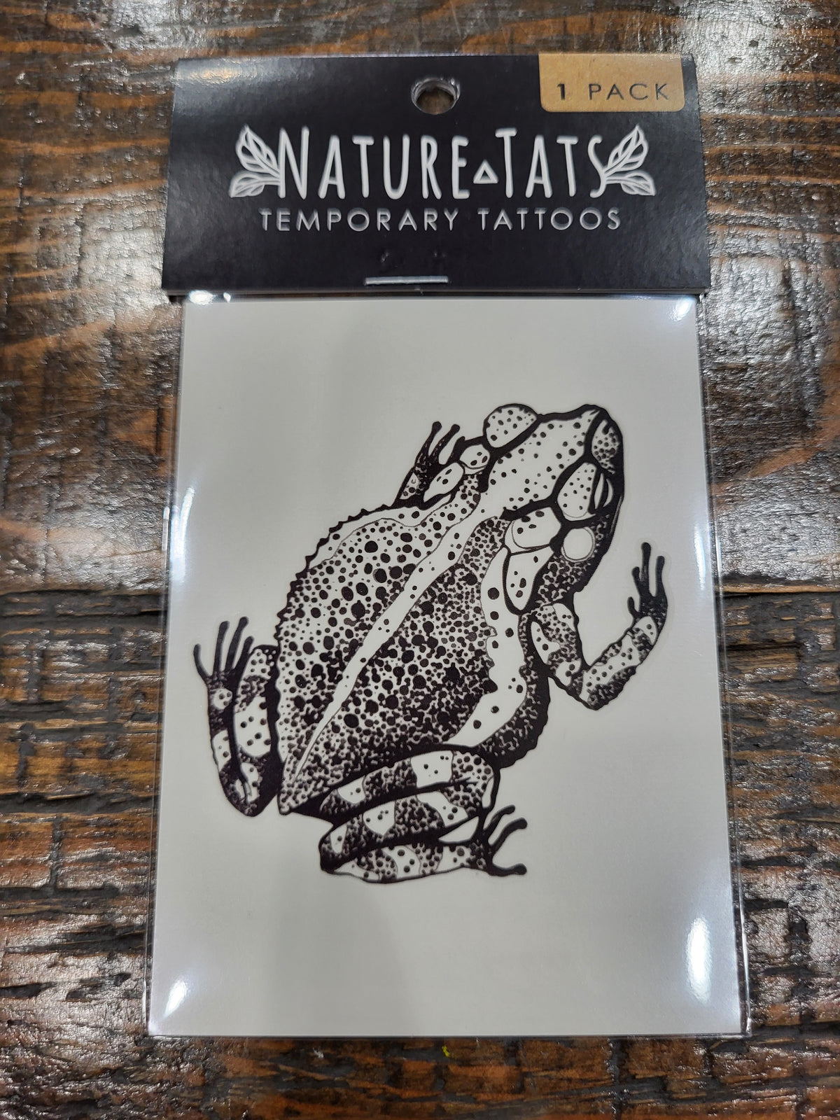 Nature Eats toad temporary tattoo pack, black toad graphic