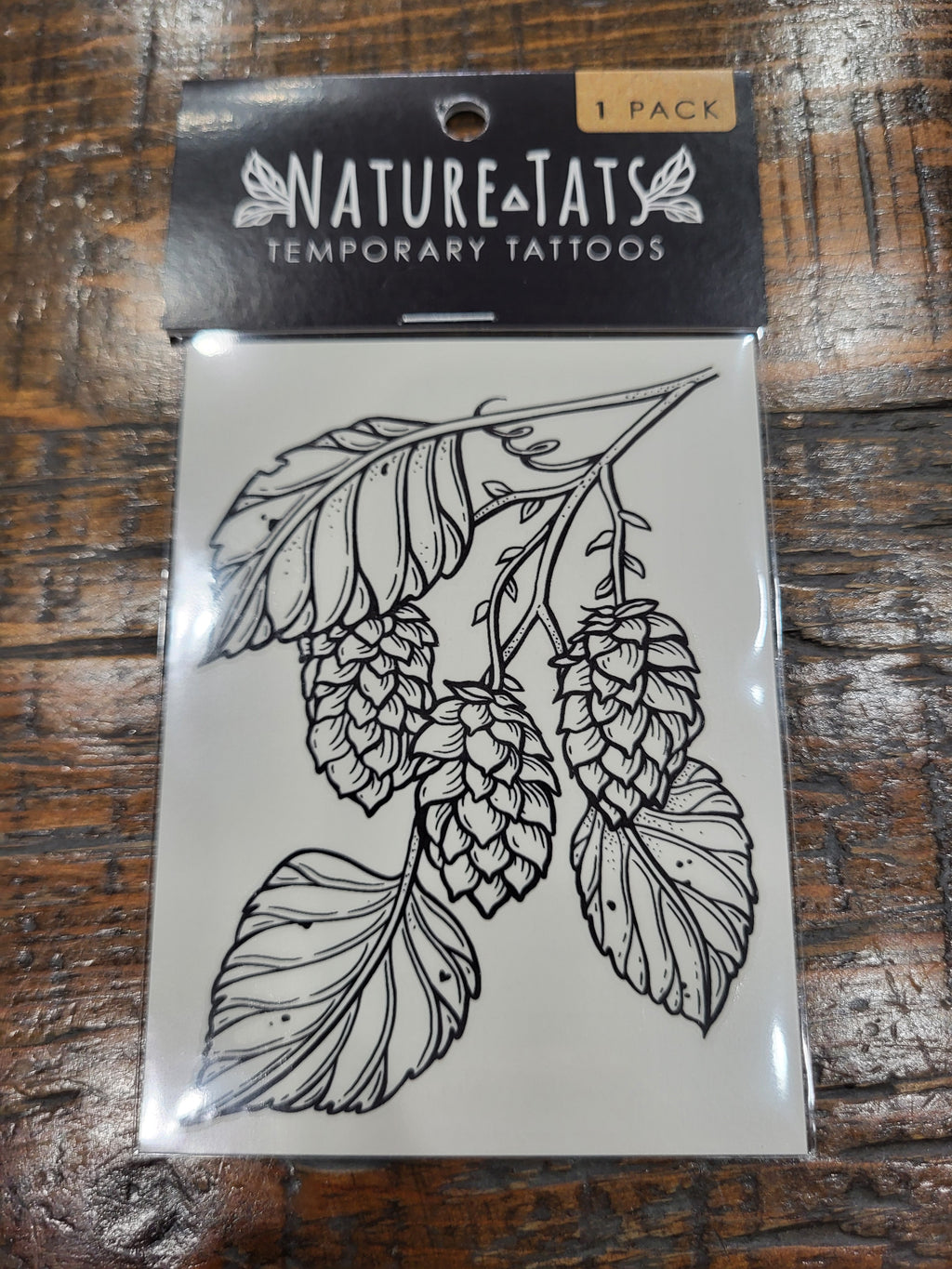 NatureTats hops vine temporary tattoo pack with black leafy hops vine graphic, 1 pack