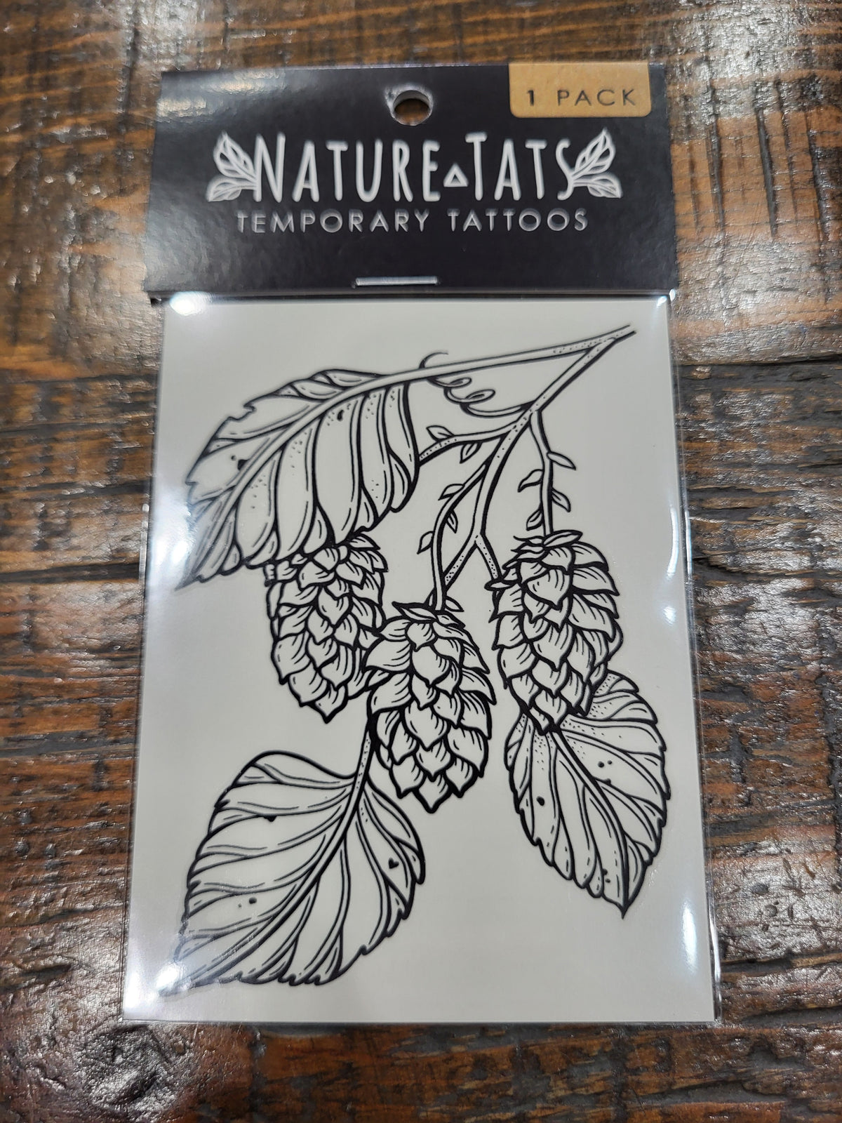 NatureTats hops vine temporary tattoo pack with black leafy hops vine graphic, 1 pack