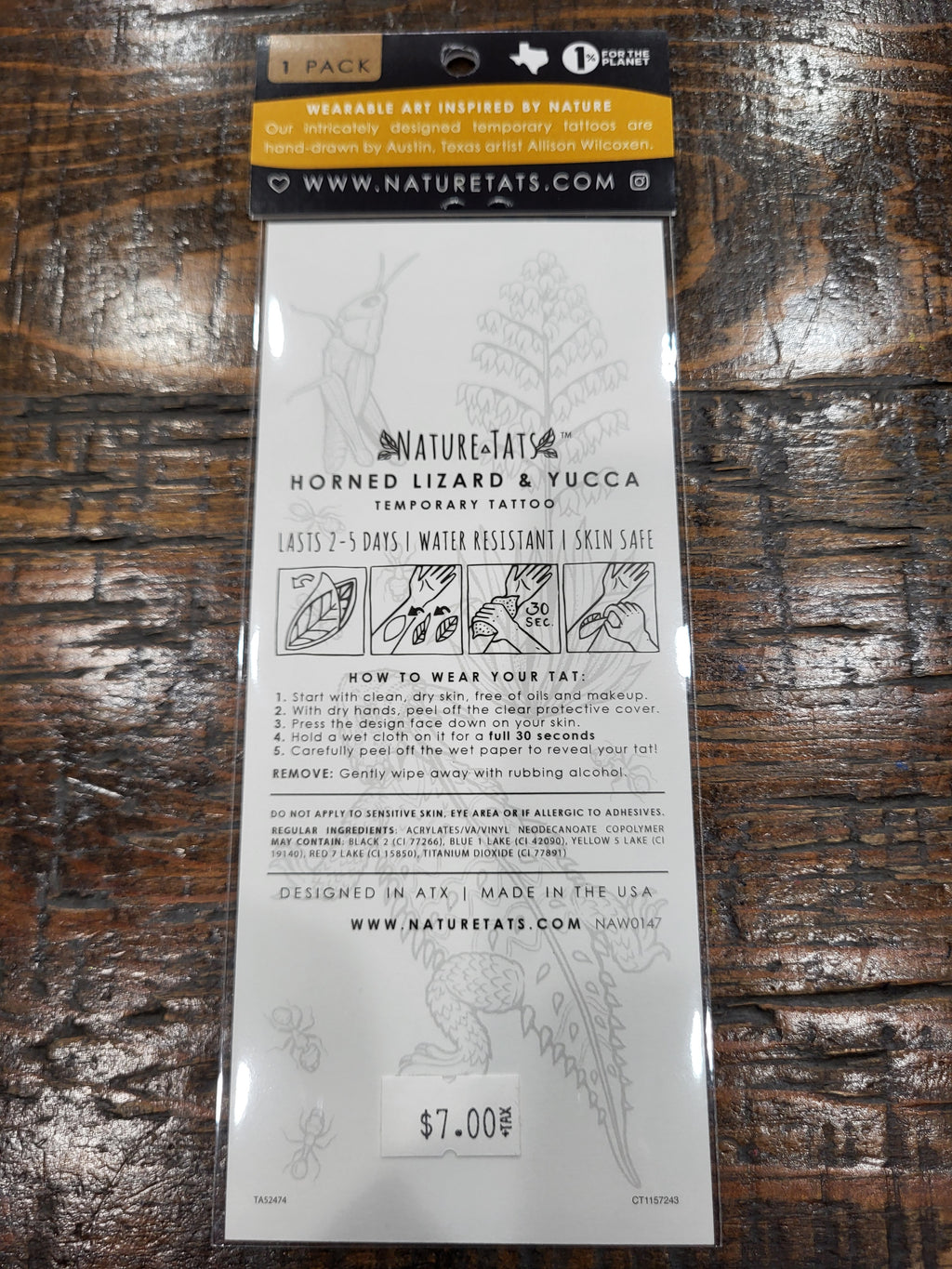 Temporary tattoo pack back with placement guide and removal instructions