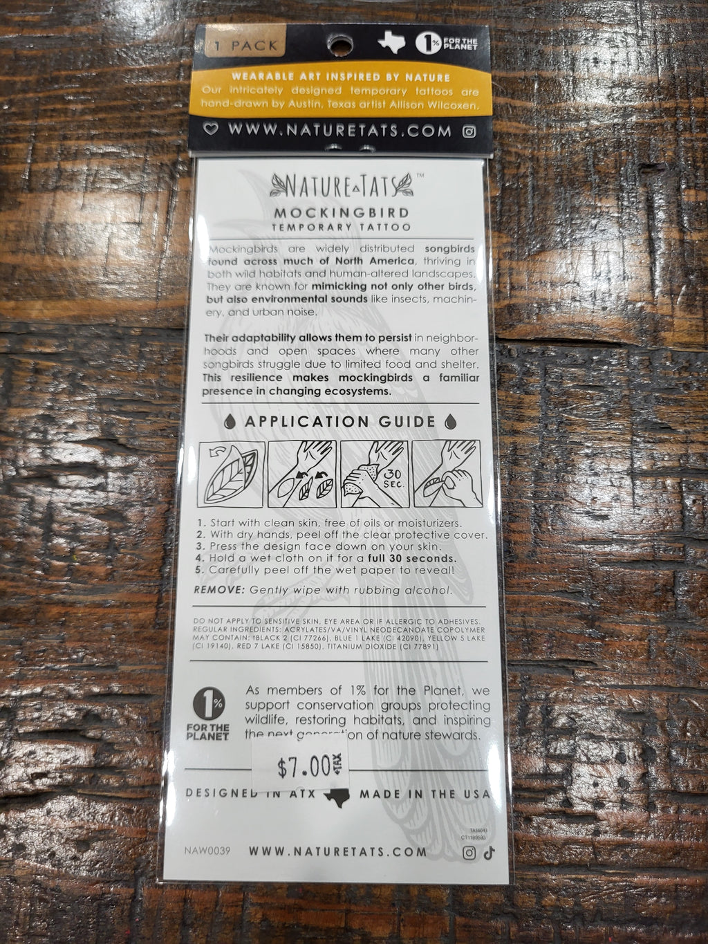 Temporary tattoo pack back with application guide and usage instructions