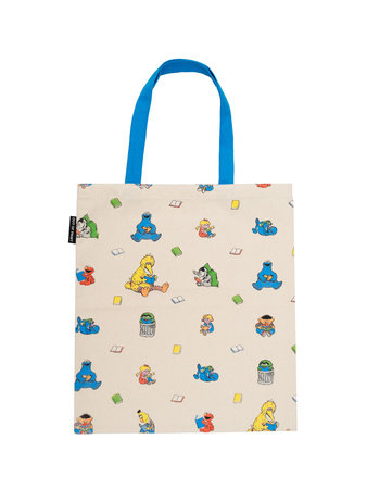 Sesame Street tote bag with colorful cartoon characters and fabric top handles