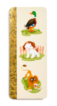 Children's book bookmark with colorful animal illustrations and patterned spine
