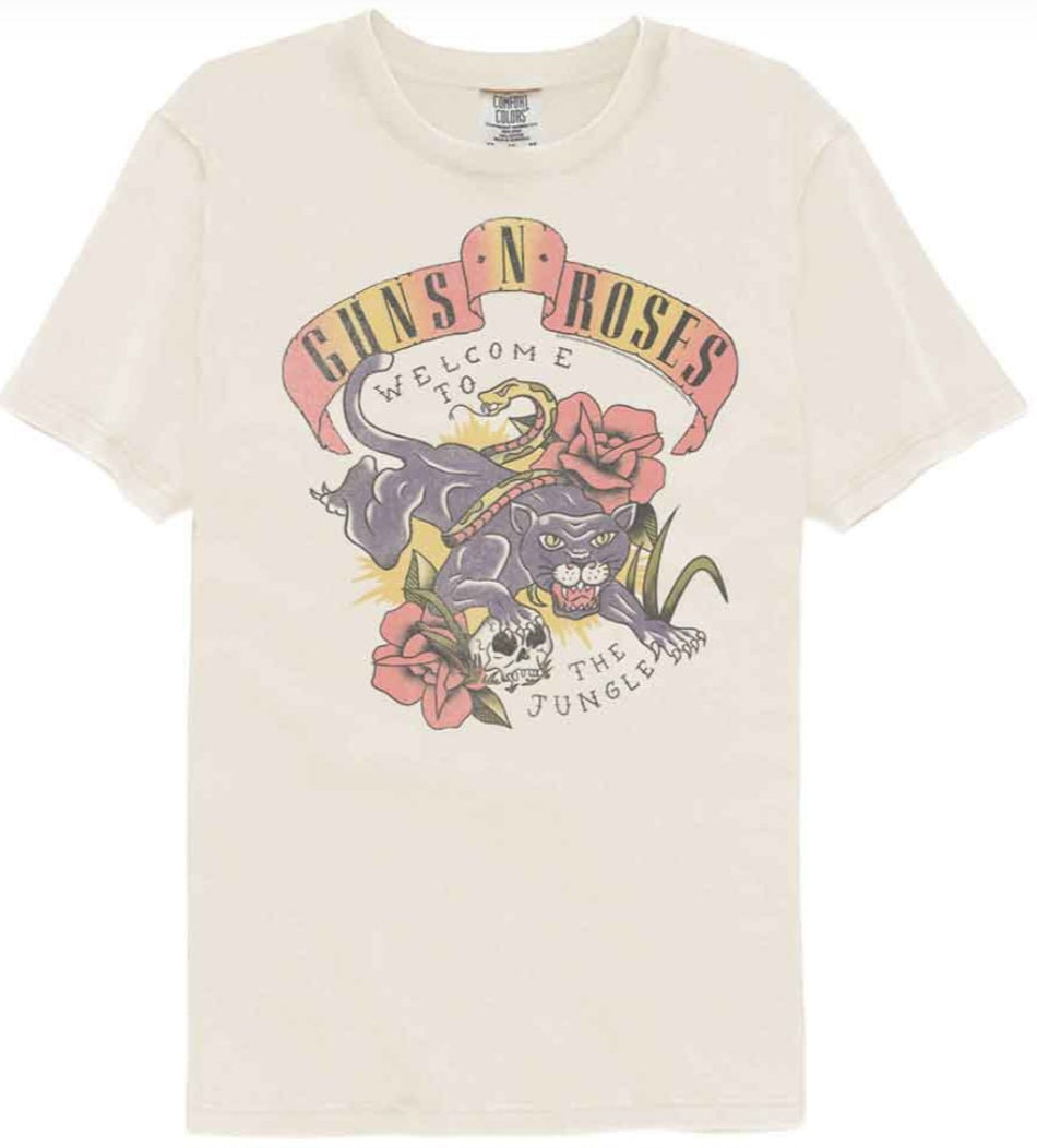 Ivory Guns N' Roses T-shirt with Welcome to the Jungle jungle graphic