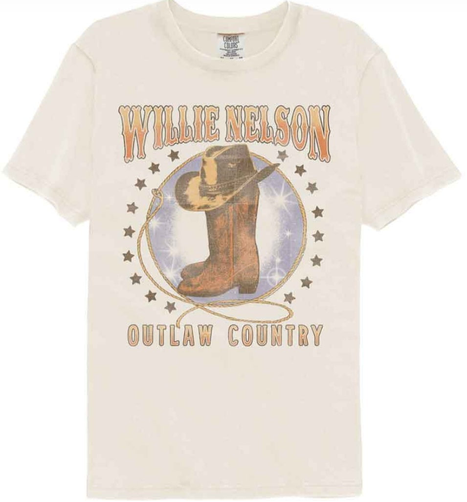 Ivory T-shirt with Willie Nelson Outlaw Country graphic on front