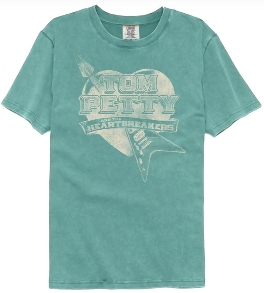 Seafoam green graphic T-shirt with Tom Petty and the Heartbreakers logo