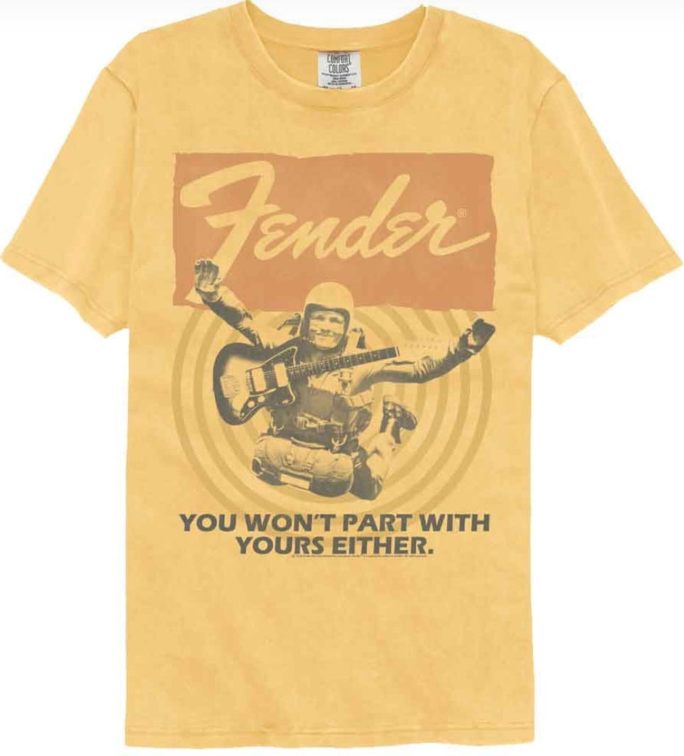 Mustard yellow Fender Skydiver graphic T-shirt, crew neck short sleeves