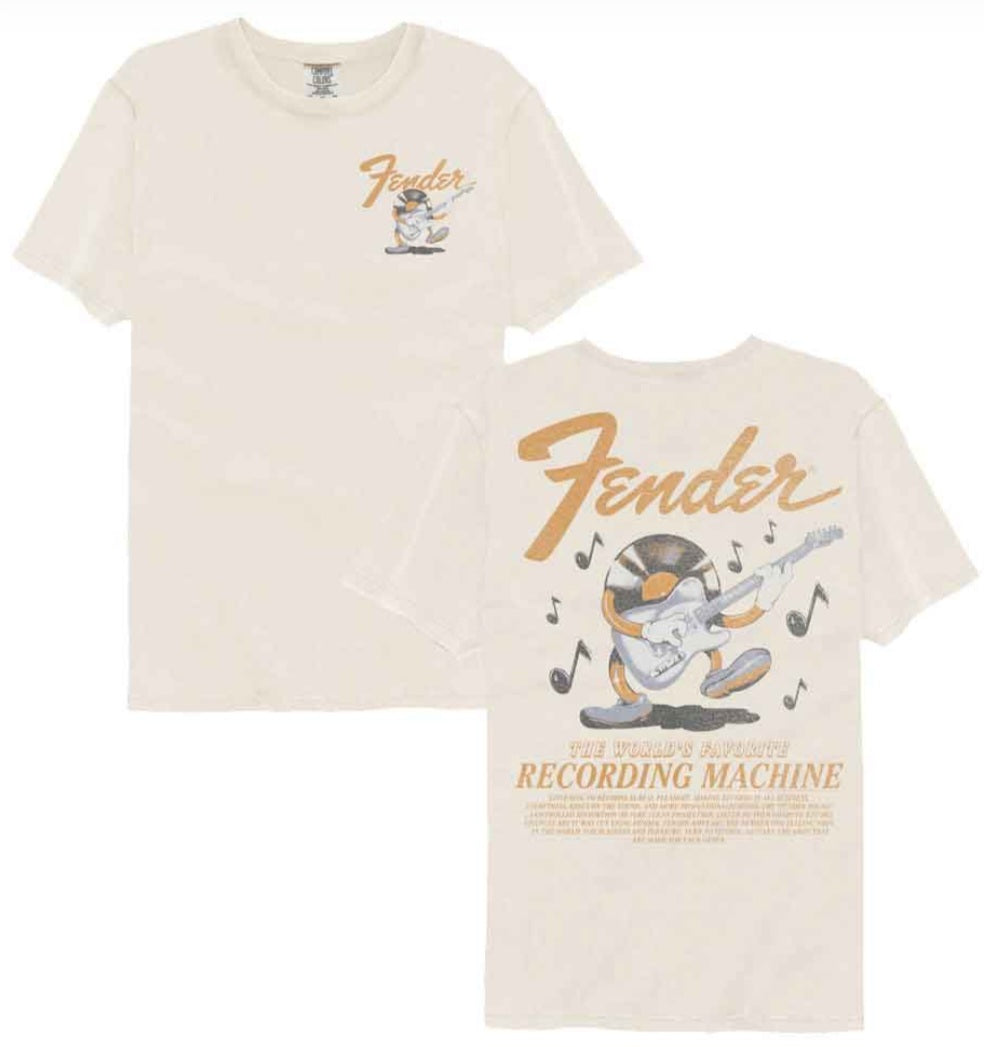 Ivory T-shirt with Fender logo and Recording Machine graphic