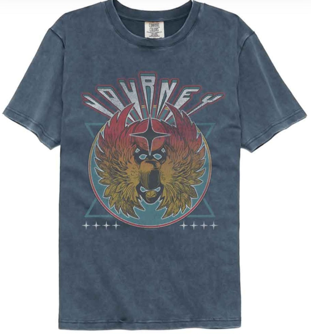 Dark blue crewneck t-shirt with large front animal wing graphic