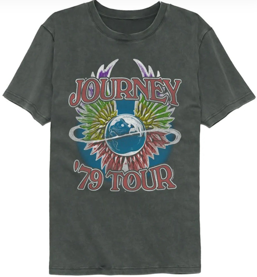Dark green crewneck graphic T-shirt with Journey '79 Tour front print