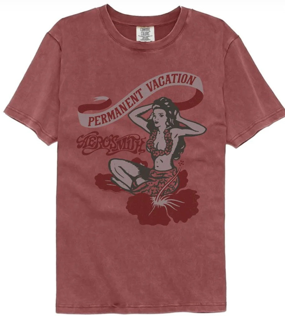 Brick red crewneck T-shirt with front band graphic