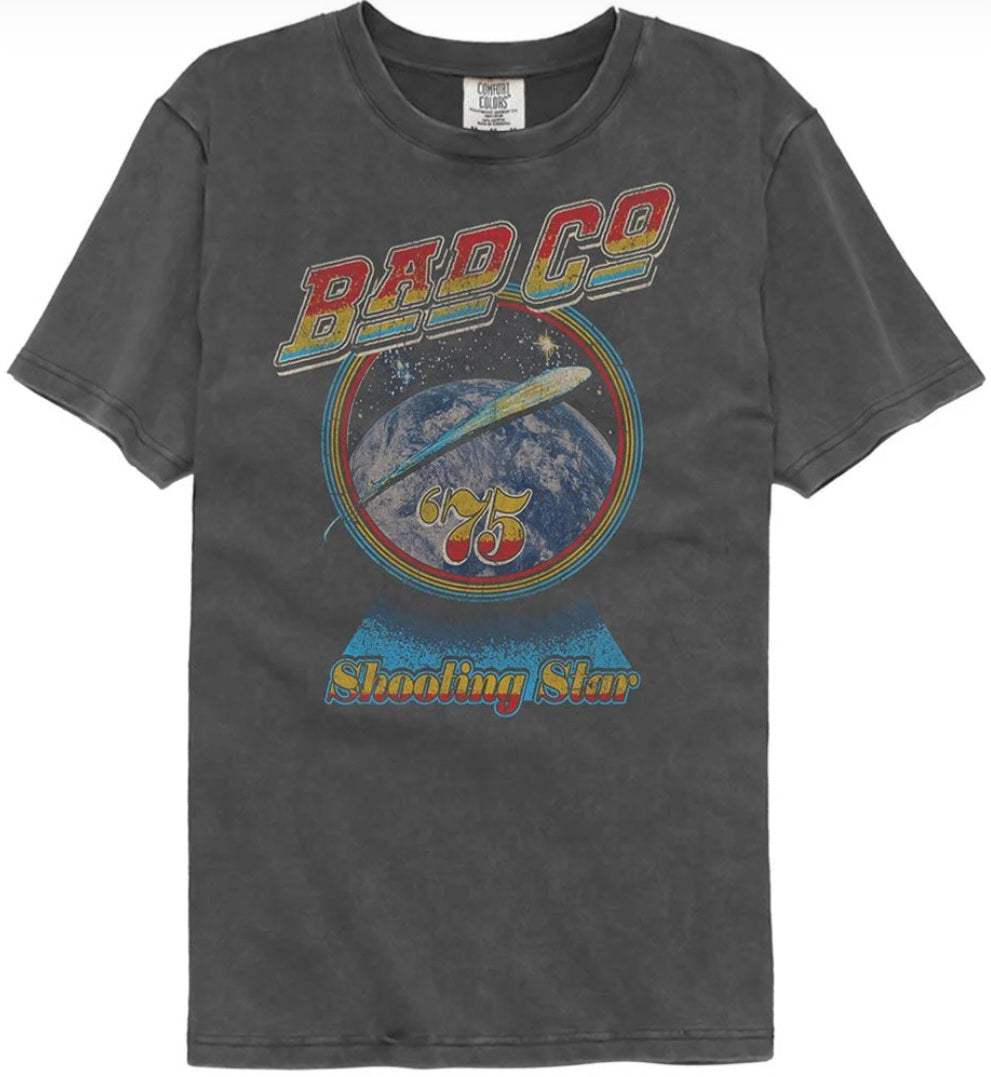 Dark gray T-shirt with BAD CO shooting star graphic and 675 emblem