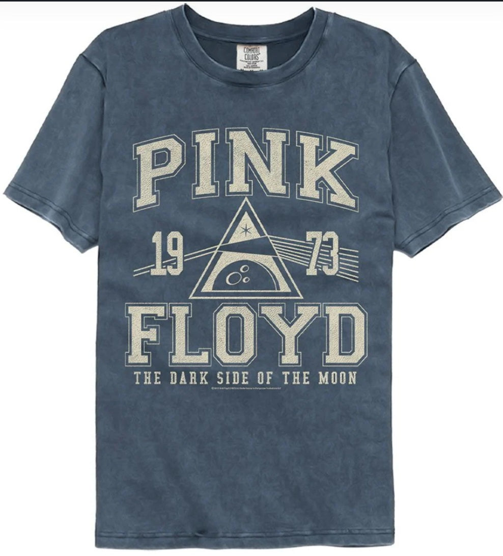 Dark blue graphic T-shirt with PINK FLOYD text and triangle logo