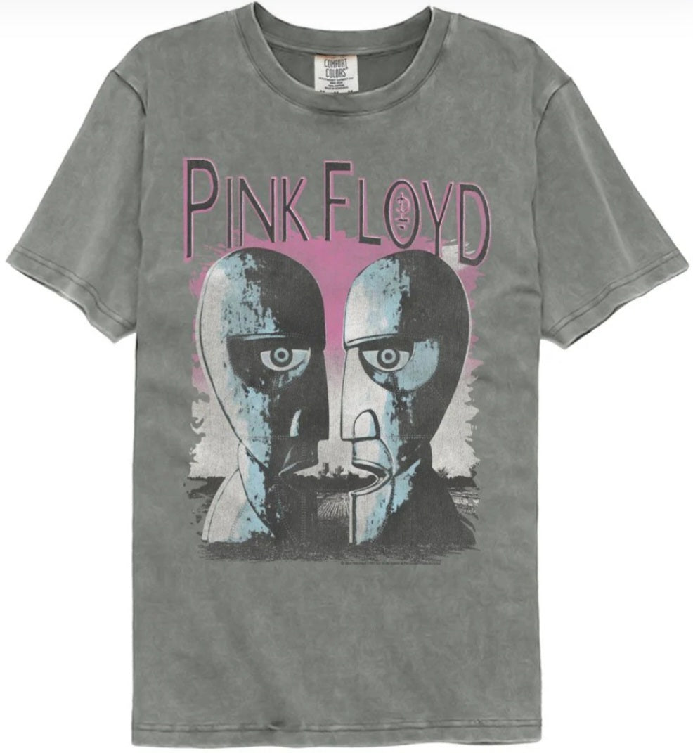 Gray graphic T-shirt with Pink Floyd face logo print