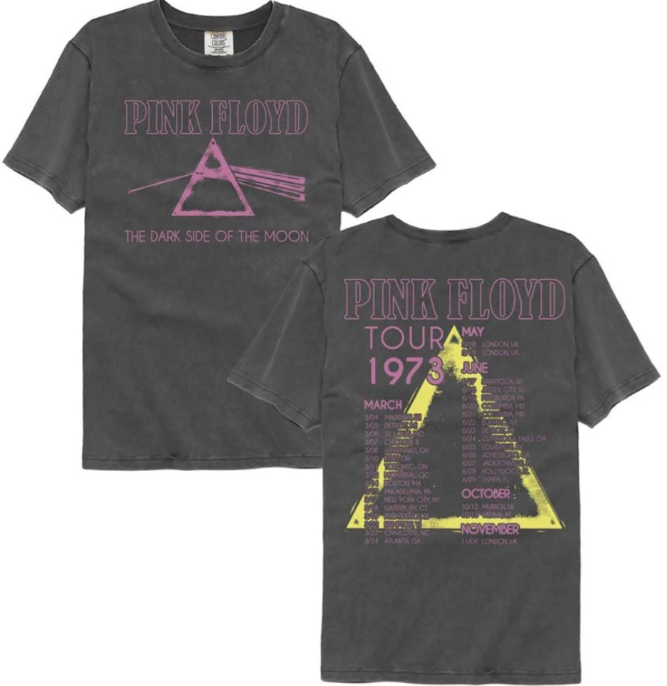 Dark gray Pink Floyd tour T-shirt with front graphic and crew neckline