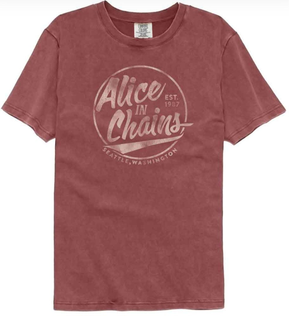 Brick red Alice in Chains logo T-shirt, crew neck, short sleeves