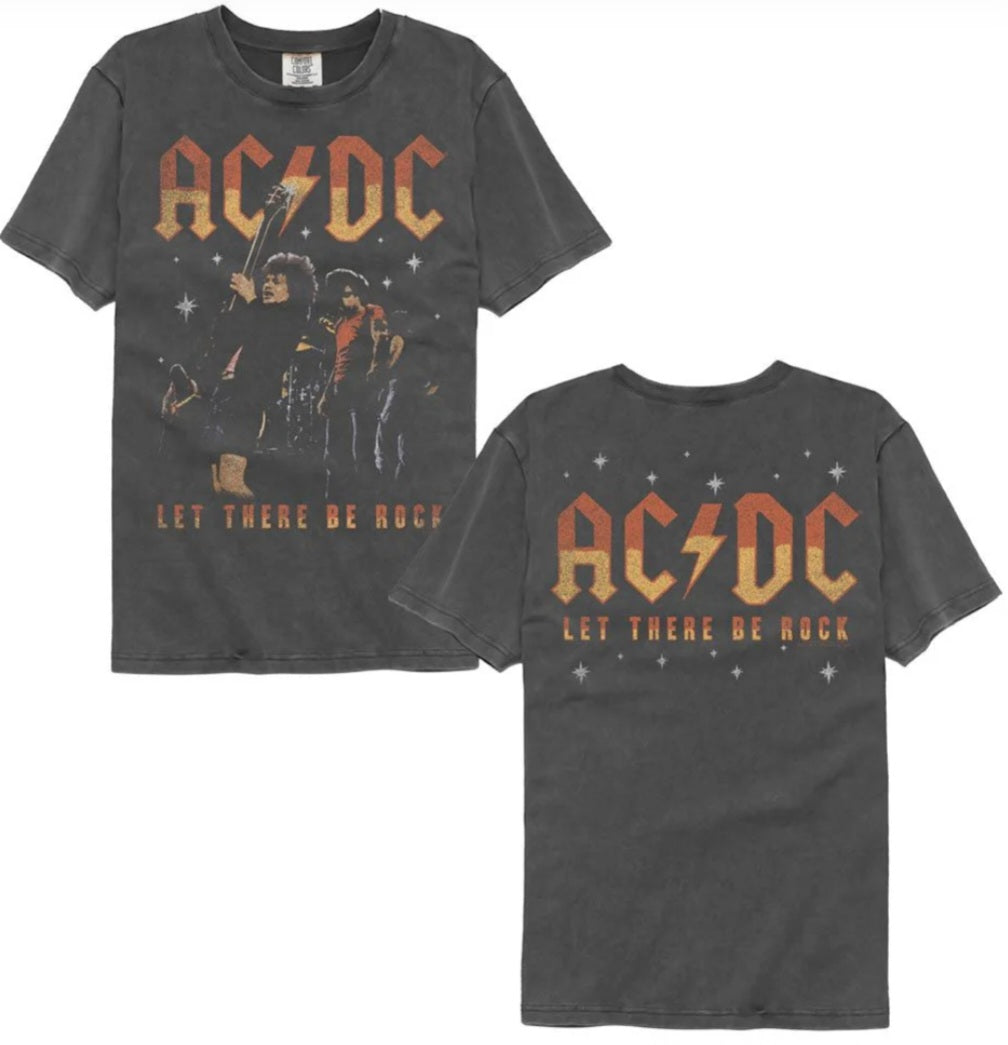 Dark gray AC/DC “Let There Be Rock” graphic T-shirt, front and back