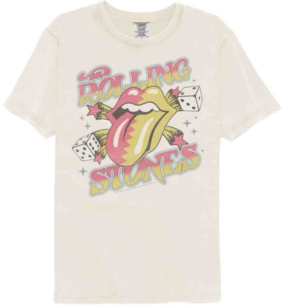 Ivory Rolling Stones T-shirt with colorful front tongue graphic