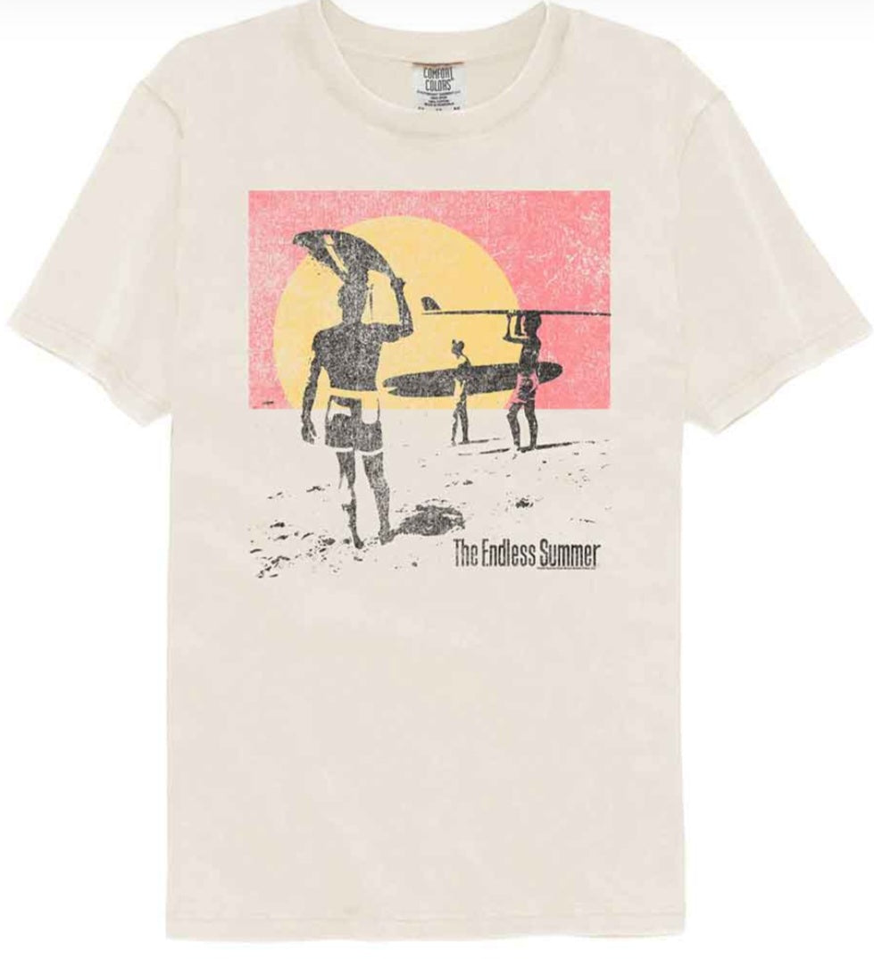 Ivory T-shirt with beach-themed graphic and 'The Endless Summer' text
