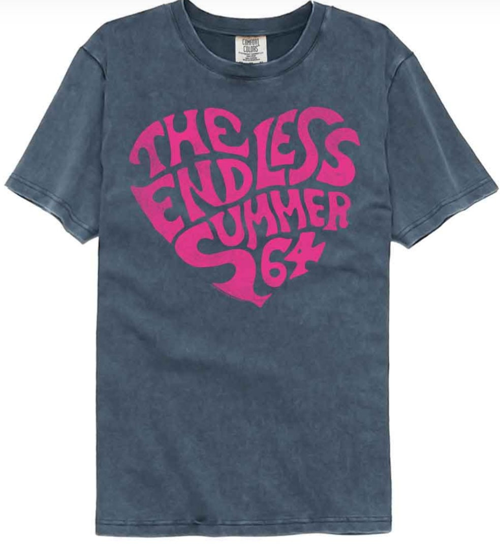 Blue T-shirt with pink Endless Summer 62 graphic