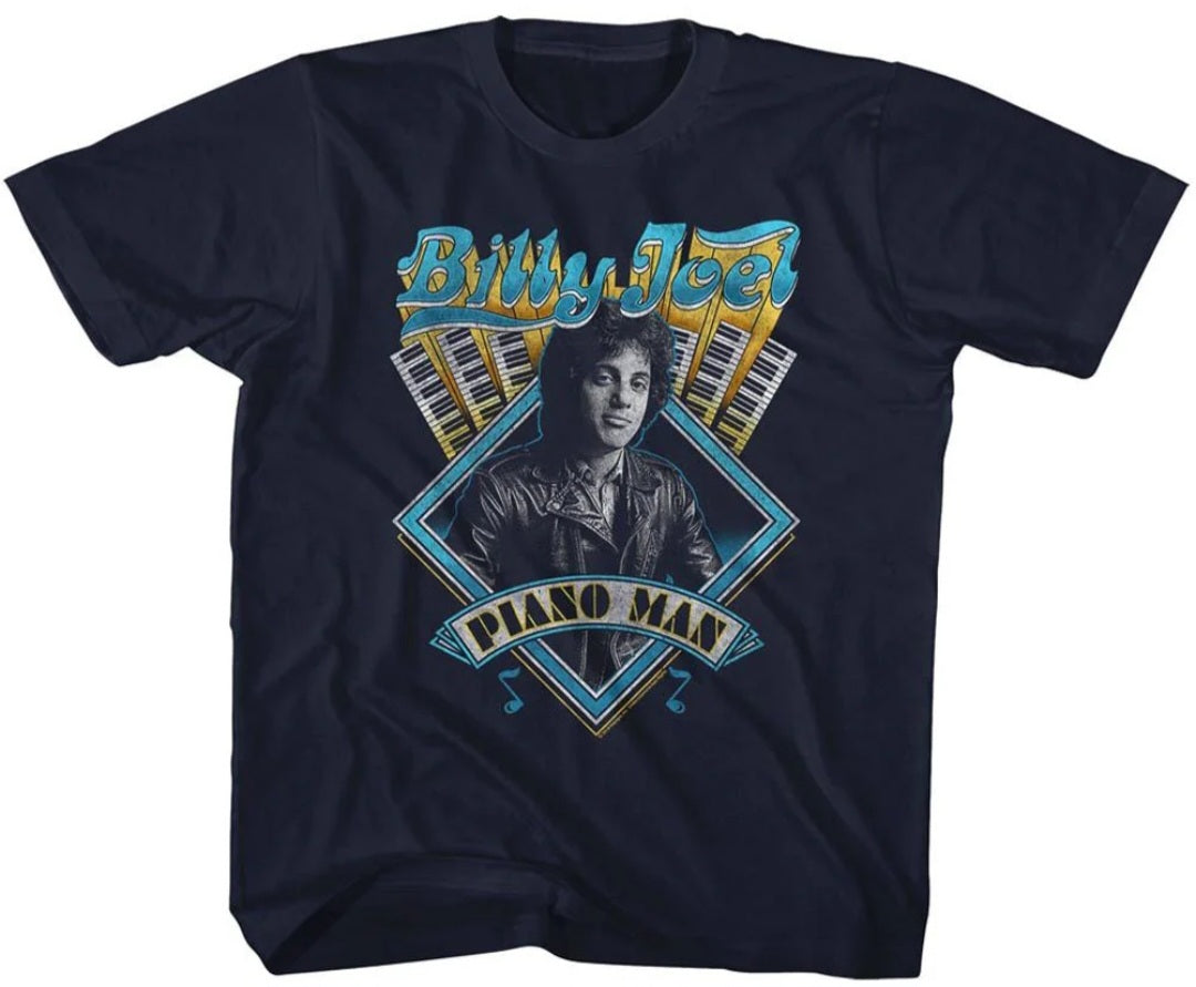 Toddler navy blue graphic T-shirt with Billy Joel portrait and band text front