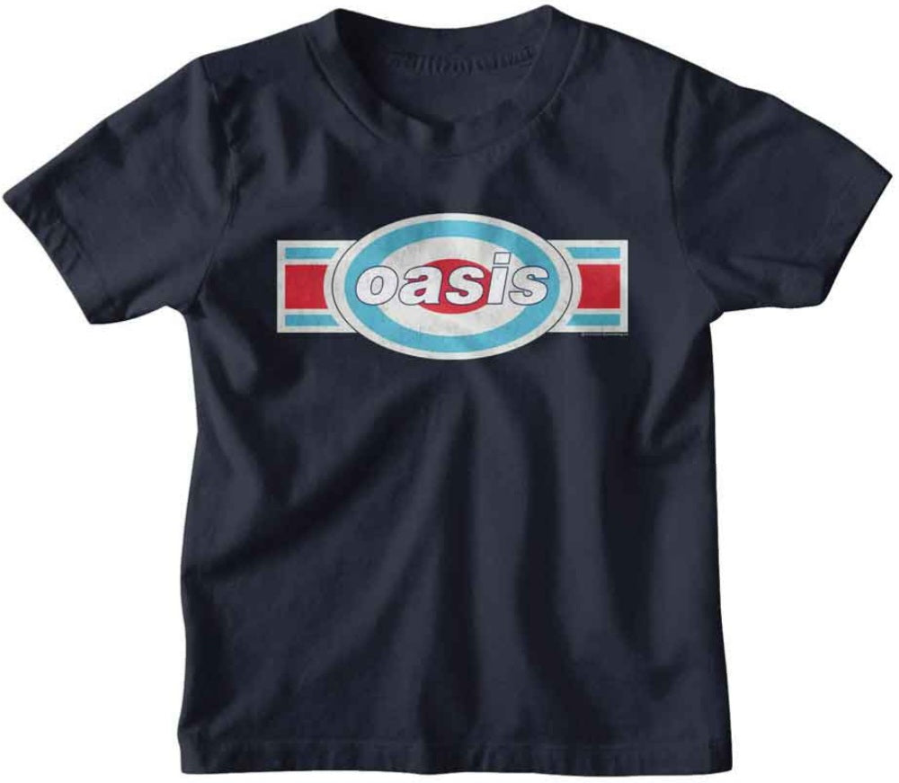 Toddler navy blue T-shirt with oval Oasis logo at chest