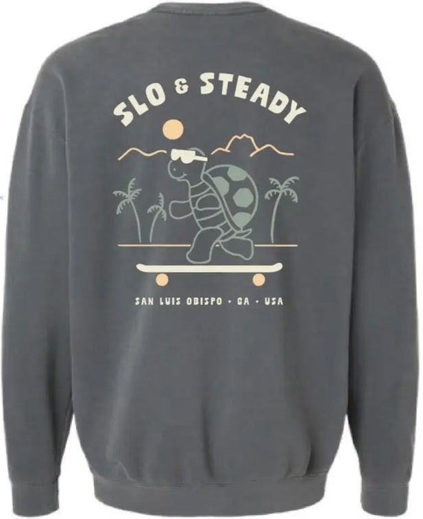Dark gray crewneck sweatshirt with large back graphic print