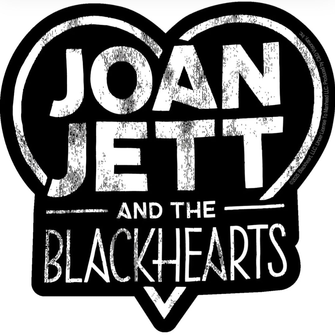 Heart-shaped black band sticker reading 'JOAN JETT AND THE BLACKHEARTS'