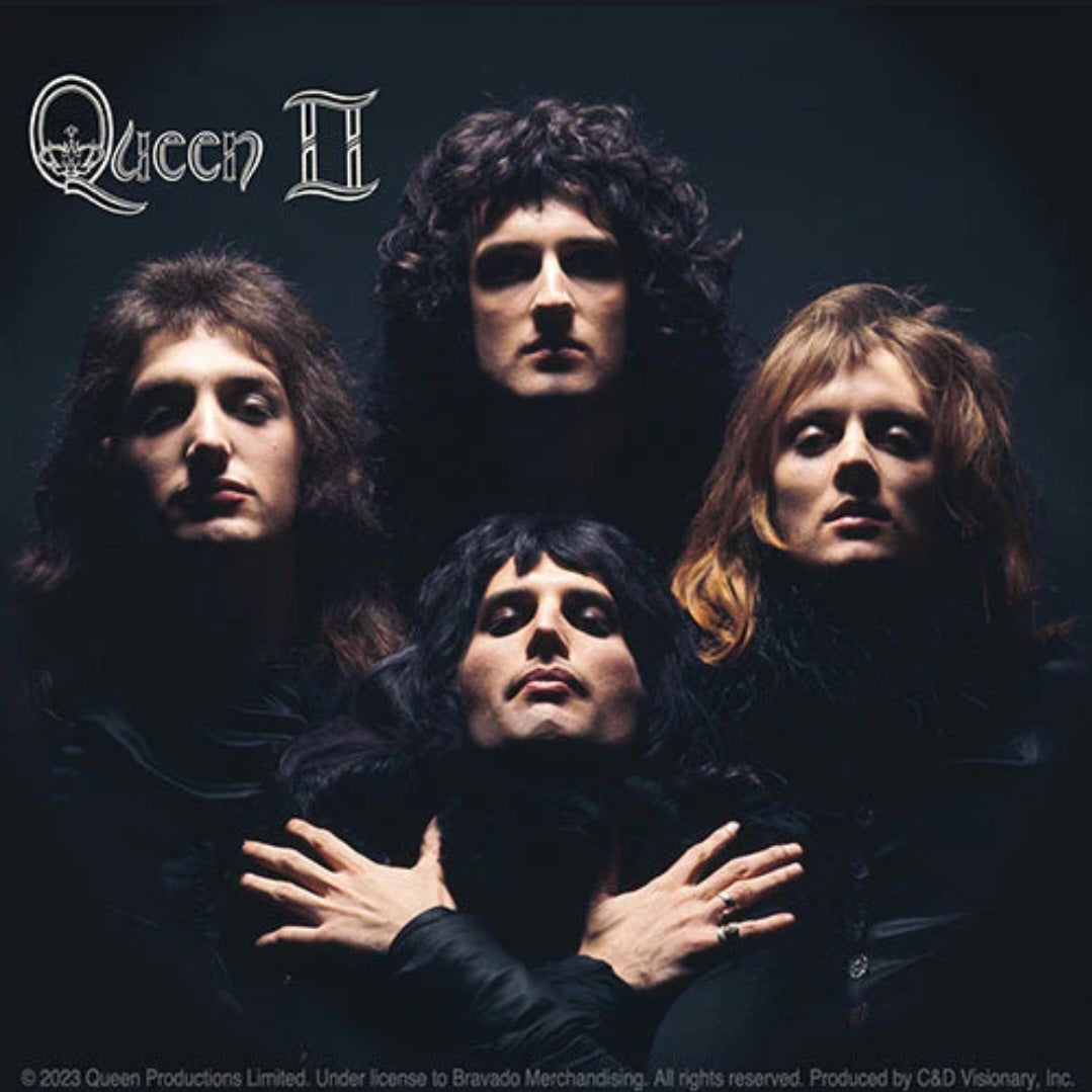 Queen band sticker with five-member portrait and crown II logo