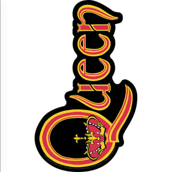 Stylized saxophone band sticker with black, red, yellow, and gold design
