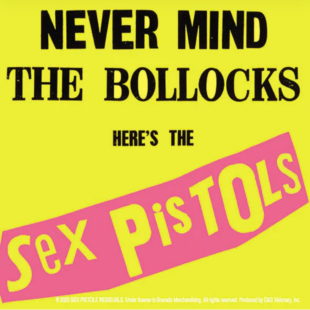 Sex Pistols band sticker: 'NEVER MIND THE BOLLOCKS' and 'Sex Pistols'