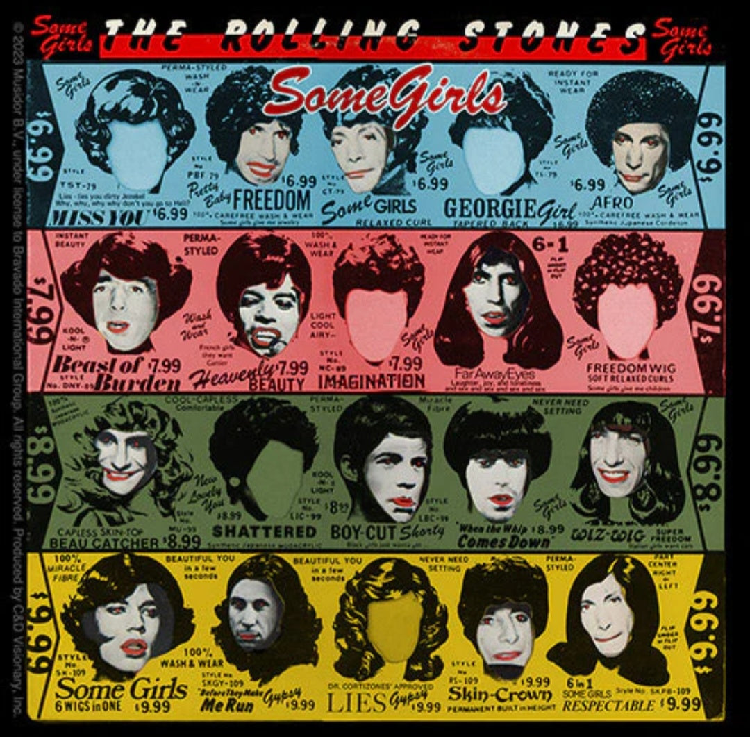 Rolling Stones band sticker sheet with illustrated faces and text