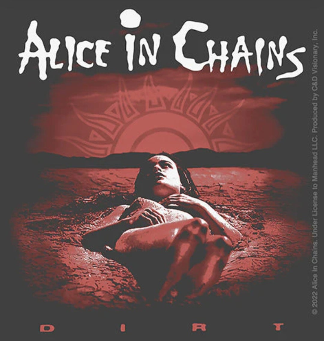 Alice in Chains band sticker with logo text and red-toned singer artwork