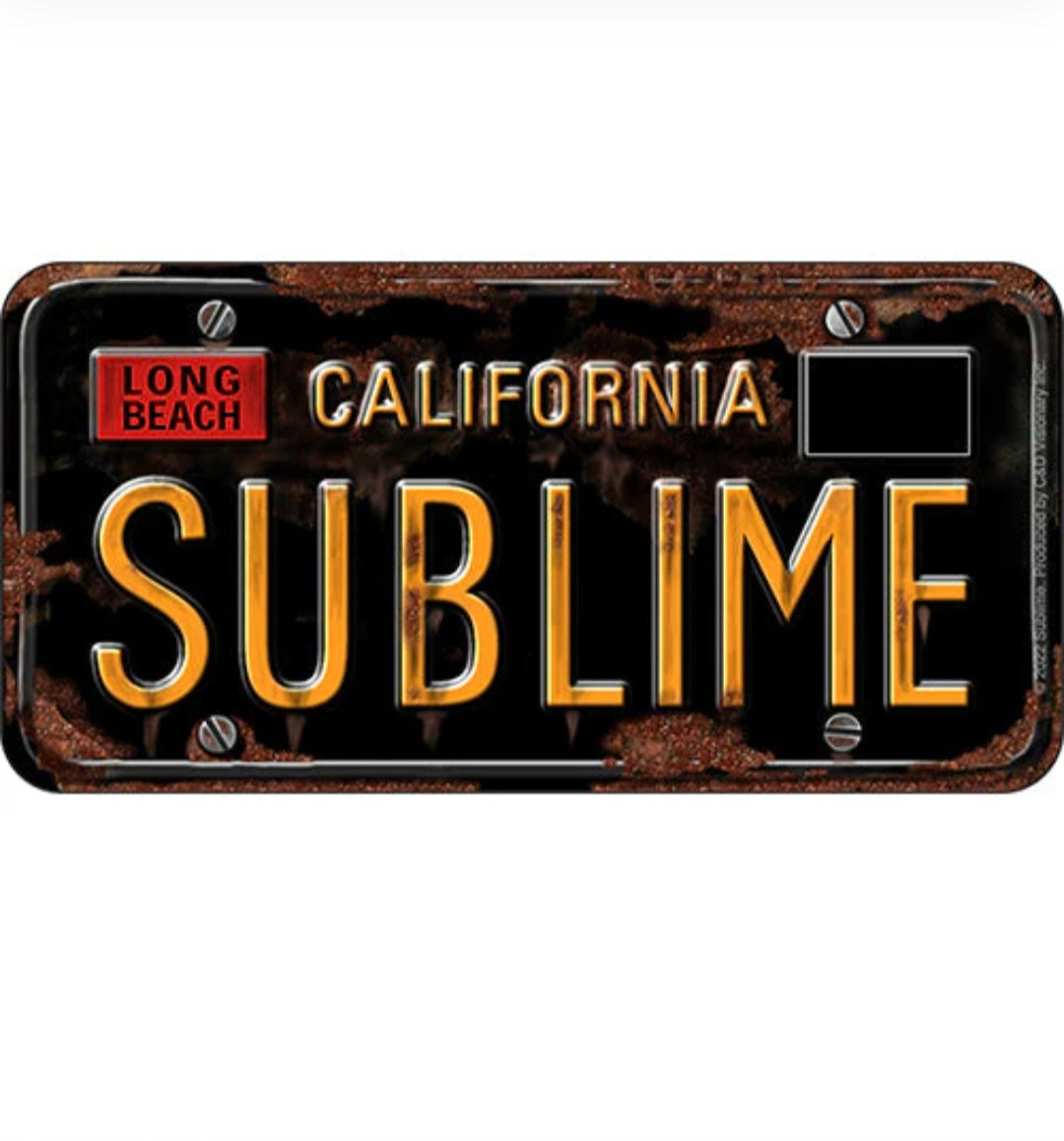 Sublime band sticker, license-plate style with 'Long Beach' and 'California' text