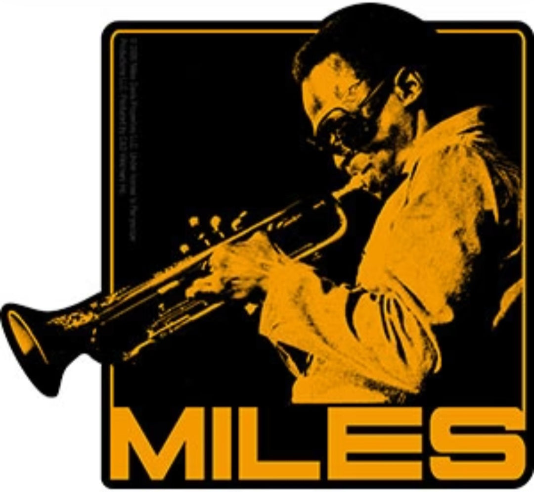 Band sticker with yellow trumpet player graphic and bold 'MILES' lettering