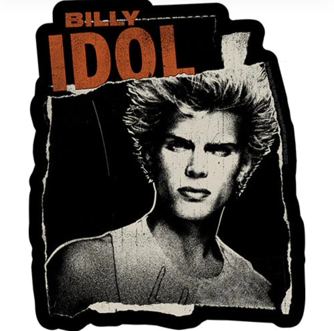Billy Idol band sticker: portrait with bold BILLY IDOL lettering