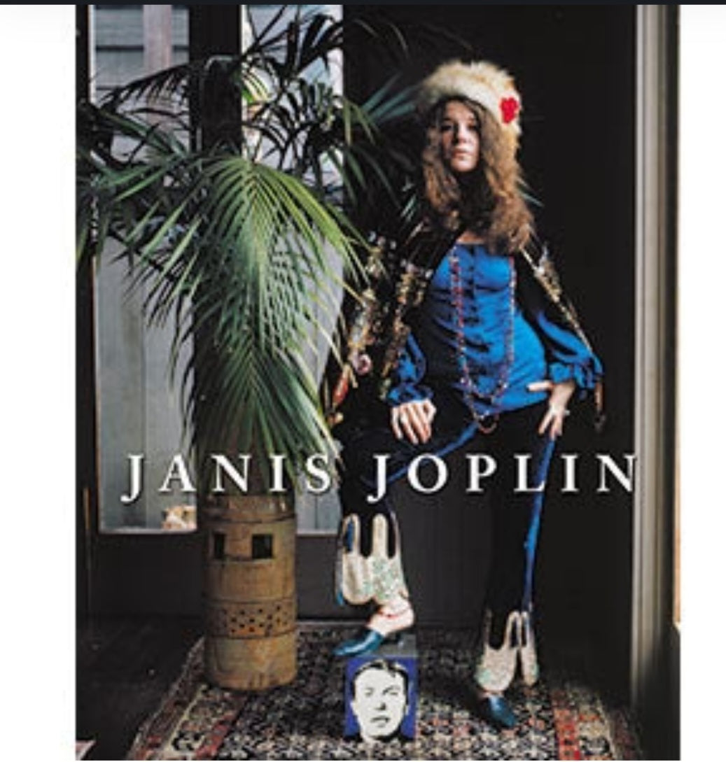 Janis Joplin sticker with portrait and JANIS JOPLIN text