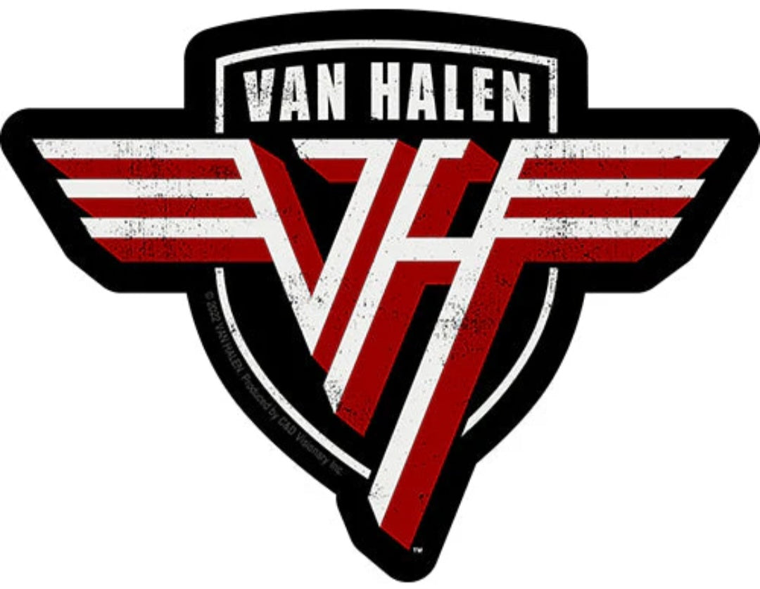 Van Halen band logo sticker with red and white wings and black outline