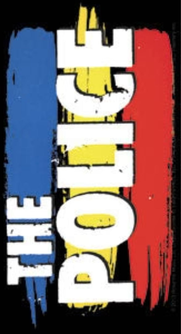 Colorful band sticker with block letters in white, yellow, blue, and red.