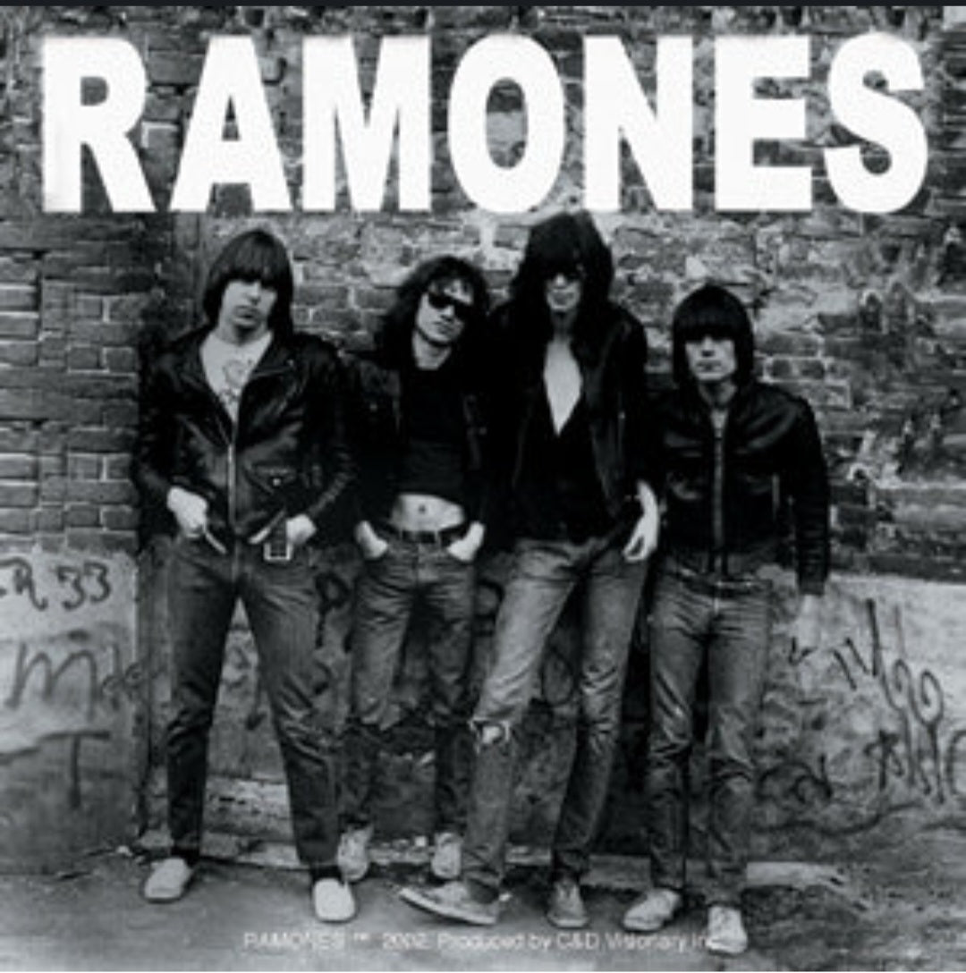 Ramones band sticker with black-and-white group photo and RAMONES text