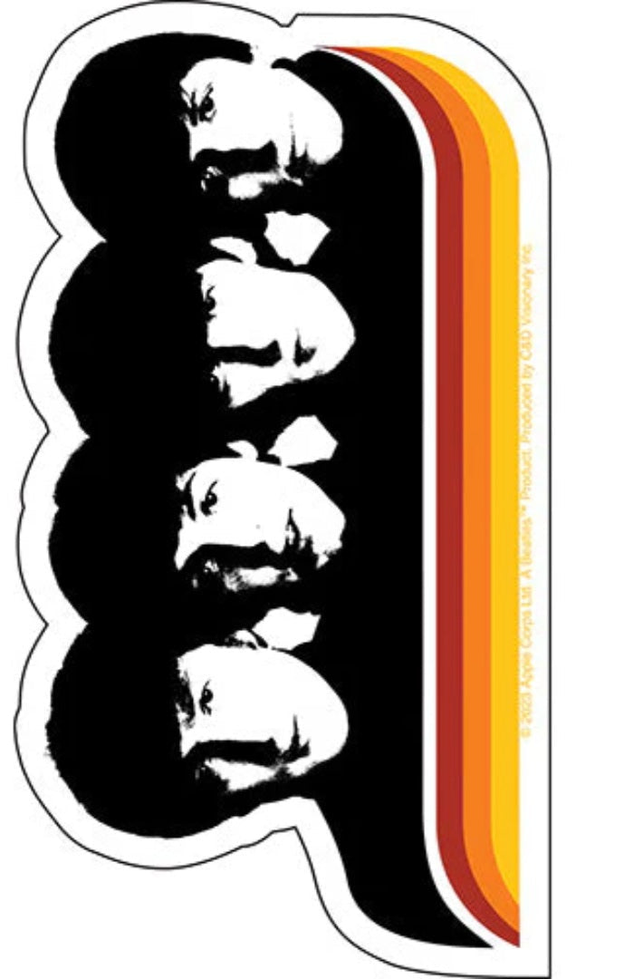 The Beatles band sticker with black silhouette and rainbow stripe