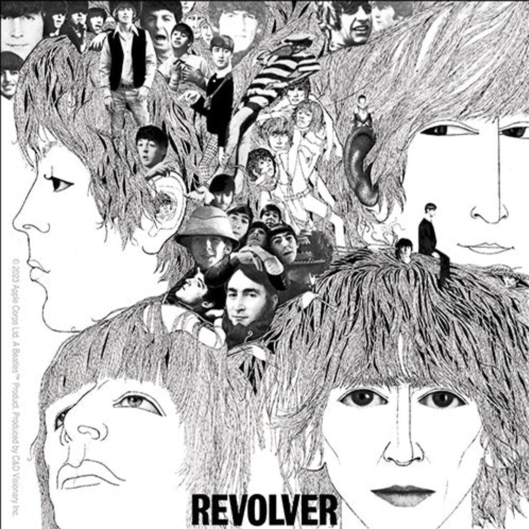 The Beatles Band sticker with face collage and bold 'REVOLVER' text