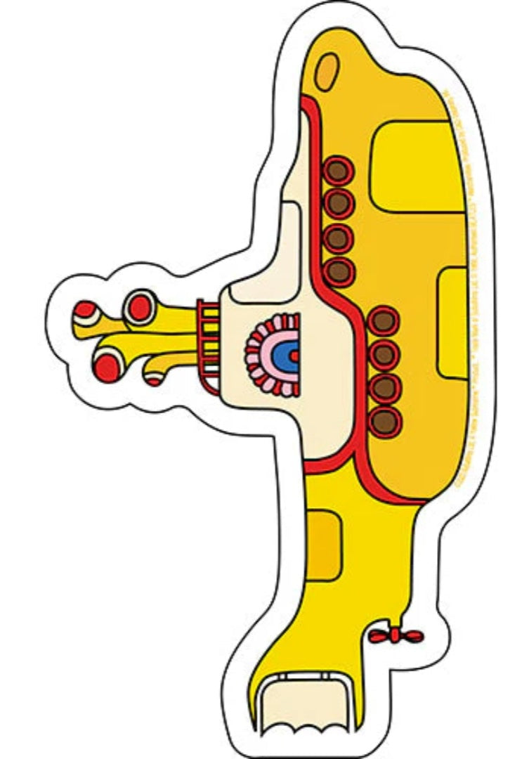 The Beatles band sticker of yellow accordion player with white outline