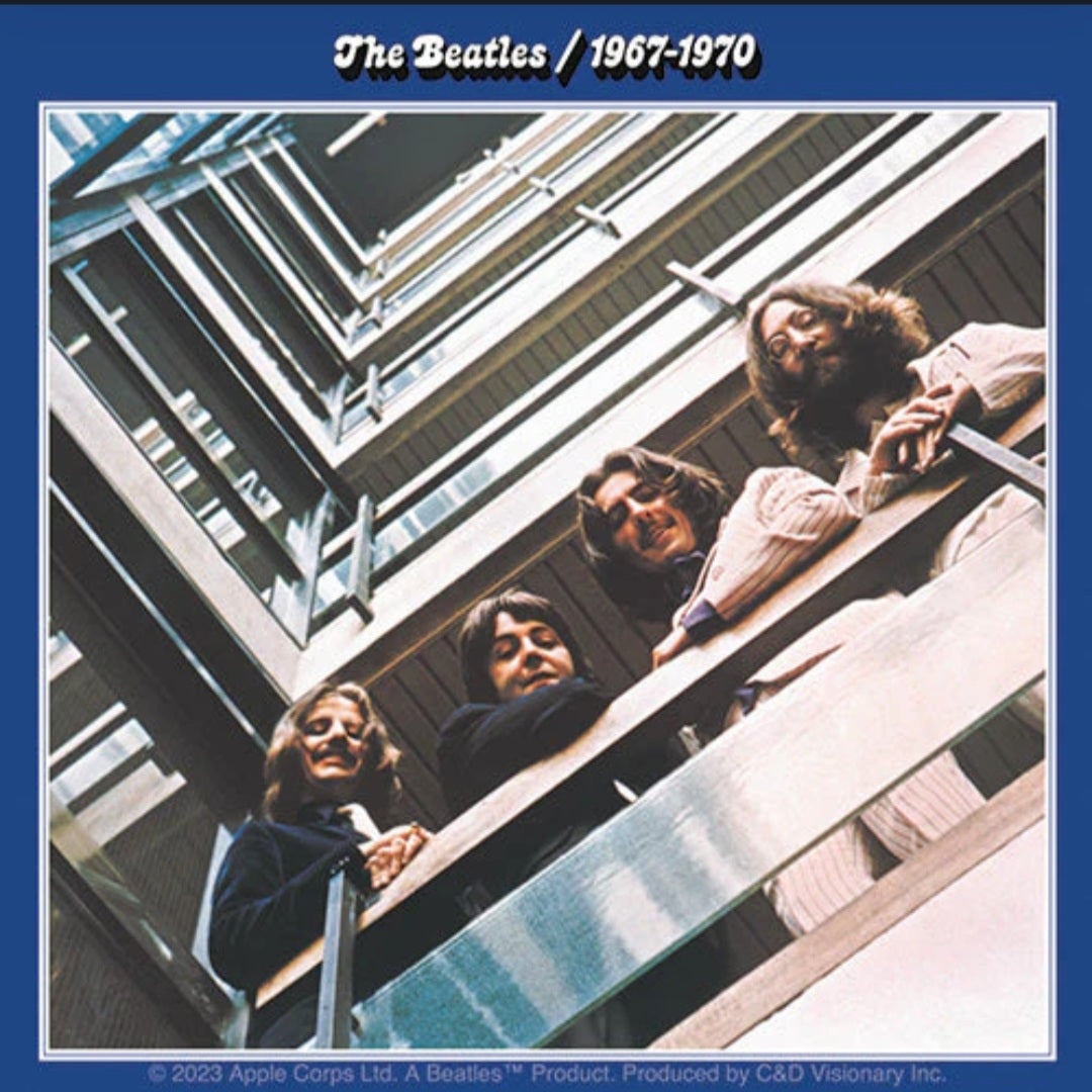 The Beatles band sticker with four men on steps and 1967–1970 text